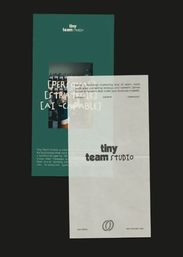 A teal and a cream letterhead, both carrying the wordmark, overlapping on black